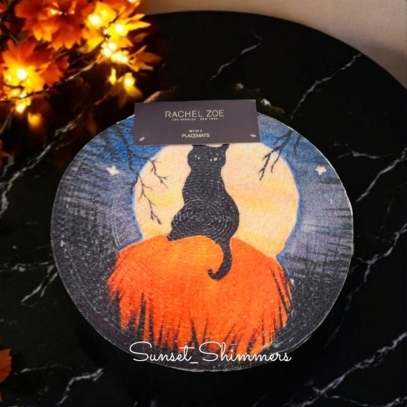 Rachel Zoe Other - Set of 4 15" BLACK CAT Halloween MOON Stars PUmpkin Placemats By Rachel Zoe New